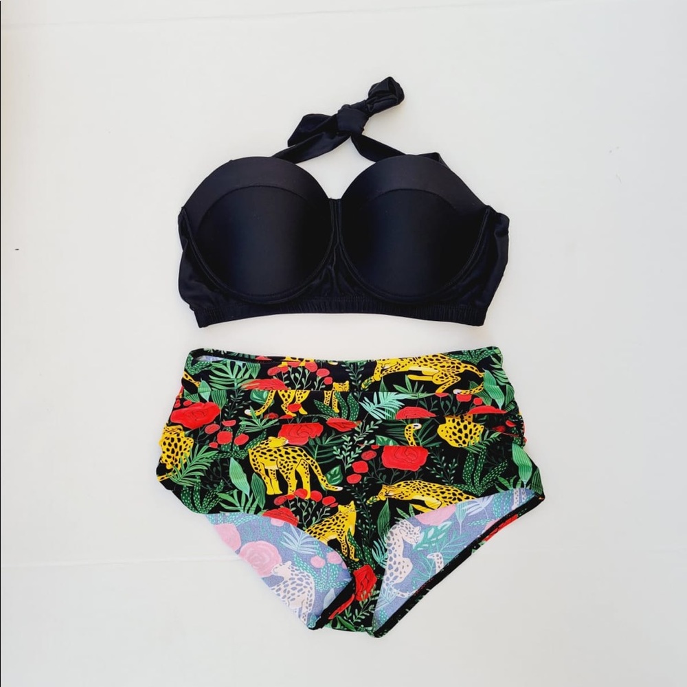 Tempt Me Women Two Piece Vintage Swimsuit Retro Halter Ruched High Waist Bikini